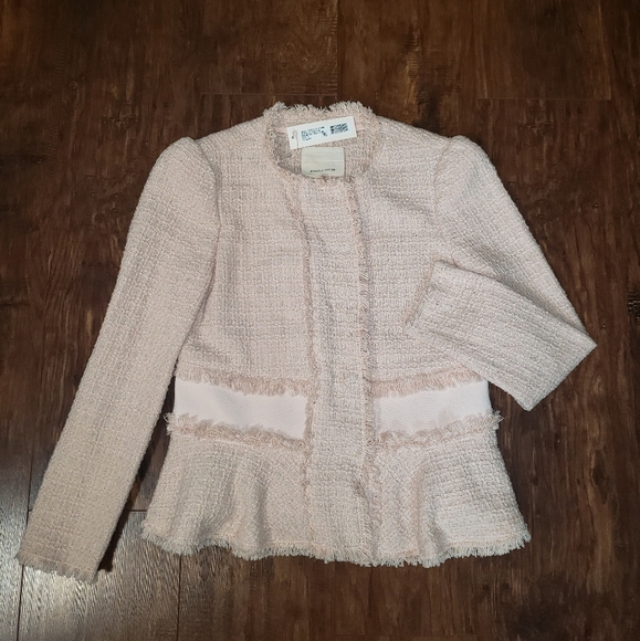 REBECCA TAYLOR PINK TWEED JACKET WITH RIB SZ 8